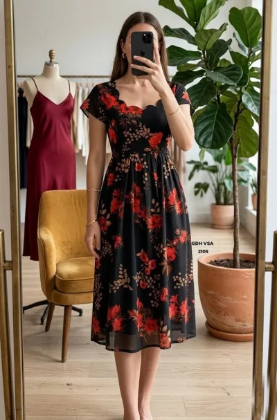 Floral Printed Maxi Dress Red & Black